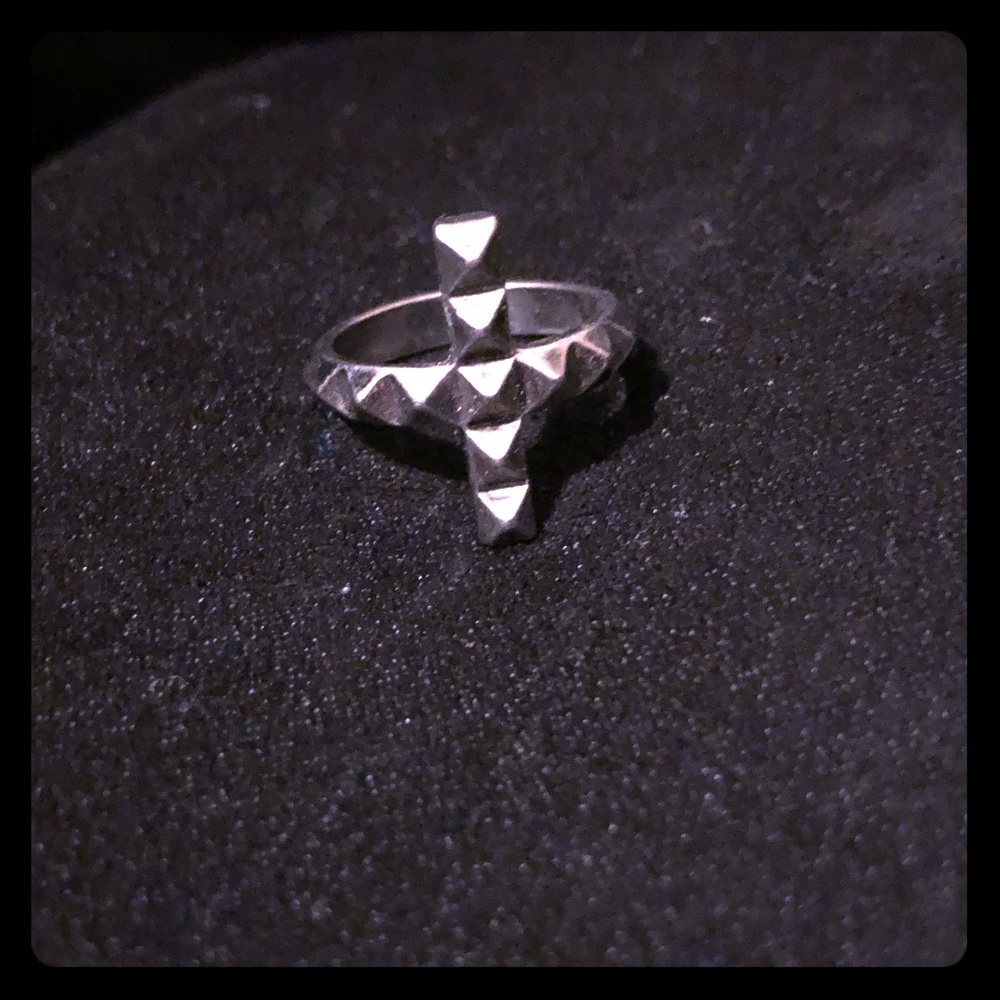 Silver Studded Cross Ring